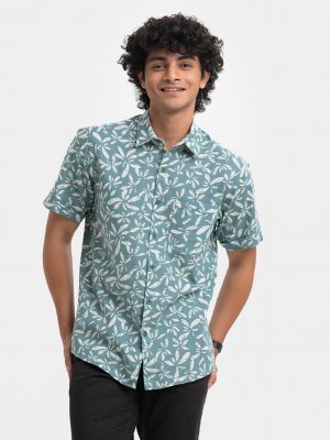 Sea Green Cotton Short Sleeve Casual Shirt