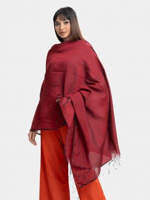 Maroon Half-silk Dupatta