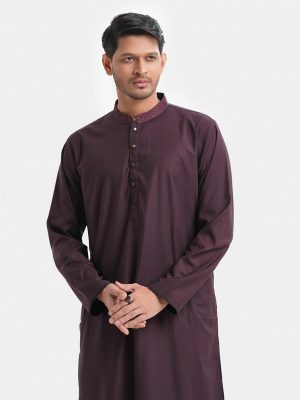 Burgundy Jacquard Semi Fit Panjabi