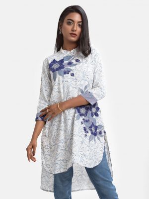 White Viscose High-low Hem Tunic