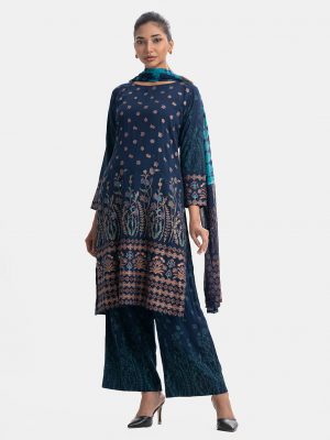 Blue Viscose A-line Salwar Kameez