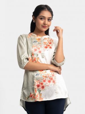 Printed Blended High-low Hem Shirt