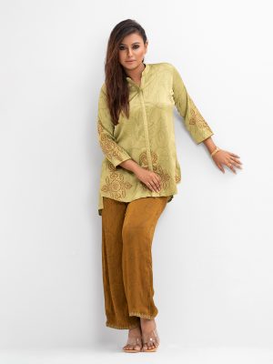 Green Satin Top Bottom Set