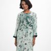 Green Cotton-blend A-line Kameez