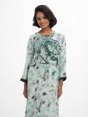 Green Cotton-blend A-line Kameez