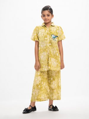 Green Georgette Woven Kameez and Pant Set