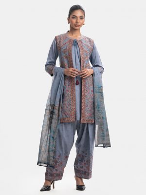 Ash Blue Muslin Exclusive Salwar Kameez