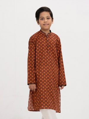 Orange Cotton Printed Panjabi