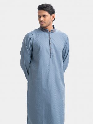 Ash Blue Jacquard Fitted Panjabi