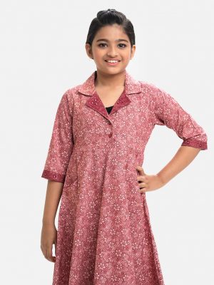 Red Blended Lapel Collar Frock