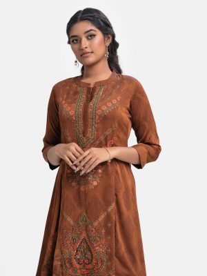 Coffee Georgette A-line Long Tunic