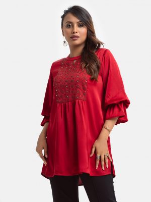 Red Georgette A-line Tunic
