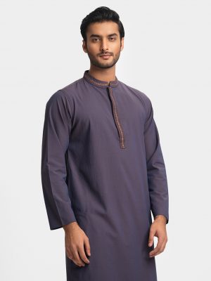 Purple Blended Jacquard Semi Fitted Panjabi