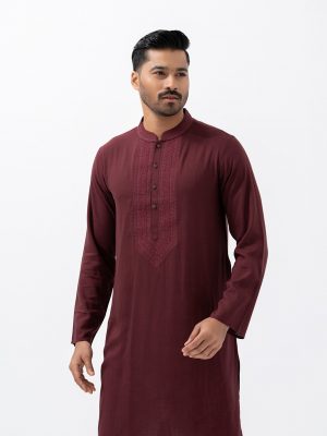 Maroon Viscose Fitted Panjabi