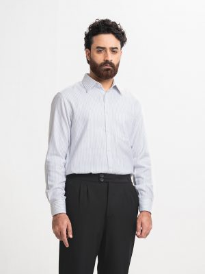 White Cotton Stripe Long Sleeve Formal Shirt