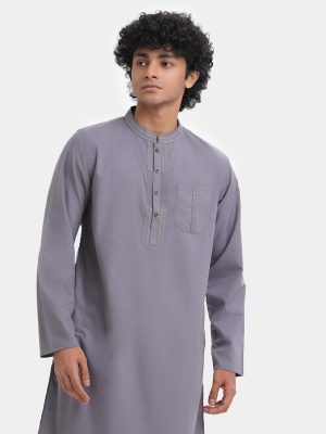 Gray Embroidered Fitted Panjabi