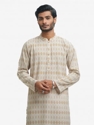 Gray Slab Viscose Fitted Panjabi