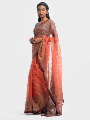 Peach Muslin Saree