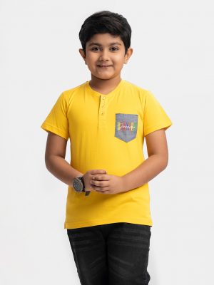 Yellow Cotton Henley T-shirt
