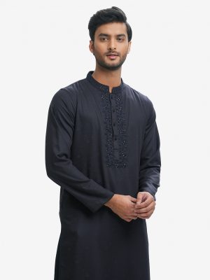Black Jacquard Semi-Fitted Panjabi