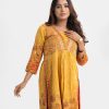 Yellow Cotton A-line Kameez