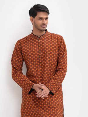 Orange Cotton Semi Fit Panjabi