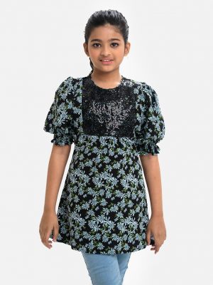 Black Stretched Faille A-line Tunic