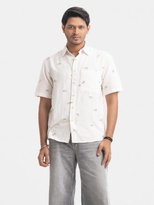 White Cotton-blend Short Sleeve Casual Shirt