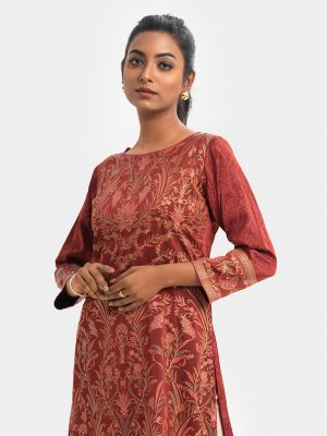 Red Georgette A-line Kameez