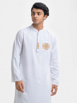 White Jacquard Fitted Panjabi