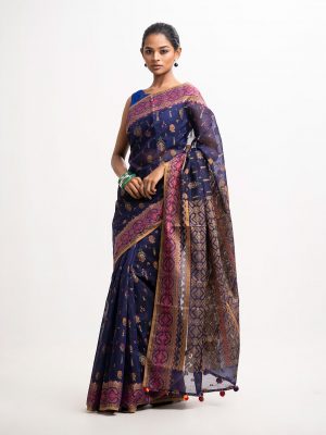 Navy Blue Half-silk Saree