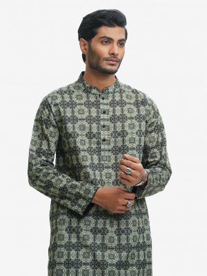 Green Cotton Semi Fit Panjabi