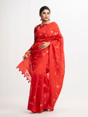 Red Half-silk Saree