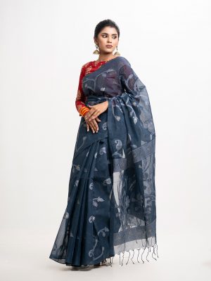 Navy Blue Cotton Saree