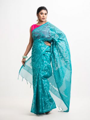 Turquoise Green Cotton Saree