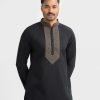 Black Cotton Blended Semi Fitted Panjabi
