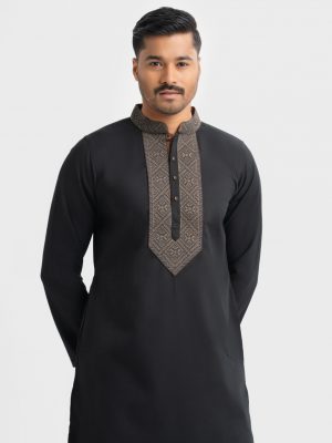 Black Cotton Blended Semi Fitted Panjabi