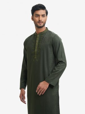Green Jacquard Semi Fit Panjabi