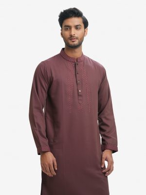 Mauve Brown Jacquard Semi Fit Panjabi