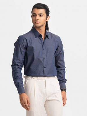 Blue Cotton Jacquard Business Formal Shirt
