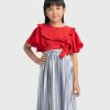 Red and Blue Georgette Pleated Frock