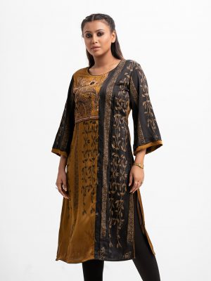 Olive A-line Crepe Kameez