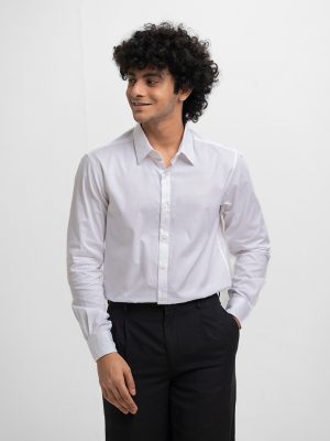 White Jacquard Business Formal Shirt