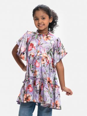 Purple Satin Patterned Tunic