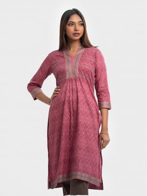 Pink Cotton A-line Kameez