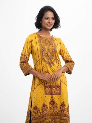 Yellow Satin Straight Kameez