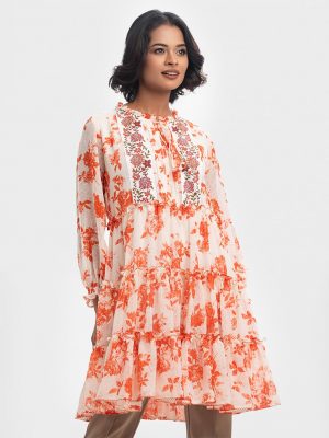 Off White Georgette Tiered Tunic