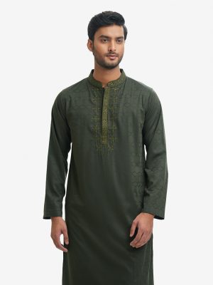 Green Jacquard Fitted Panjabi