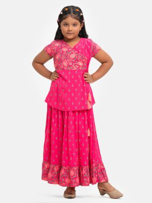 Pink Viscose Retro Wrap Ghagra Choli
