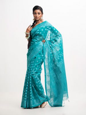 Turquoise Green Cotton Saree